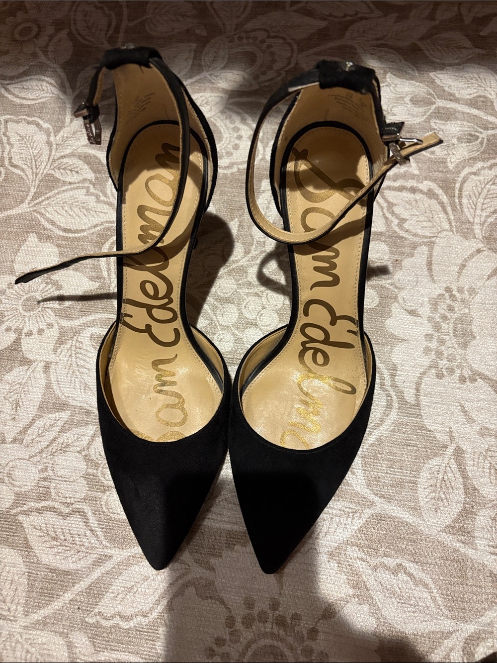 Sam Edelman Black Suede Pointed-Toe Ankle-Strap Heels - Picture 5 of 6